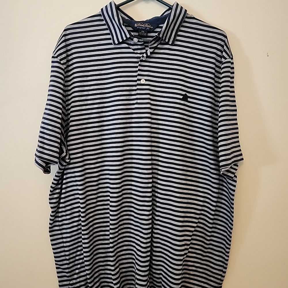 Brooks Brothers Striped Polo Shirt Men's 2XL blue/gray short sleeve 100% cotton